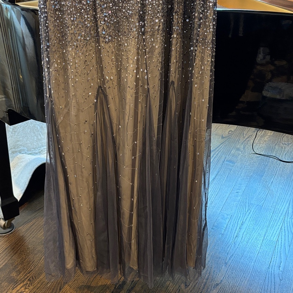 Adrianna Papell gunmetal  and Tan Embellished Maxi Dress - Picture 8 of 9